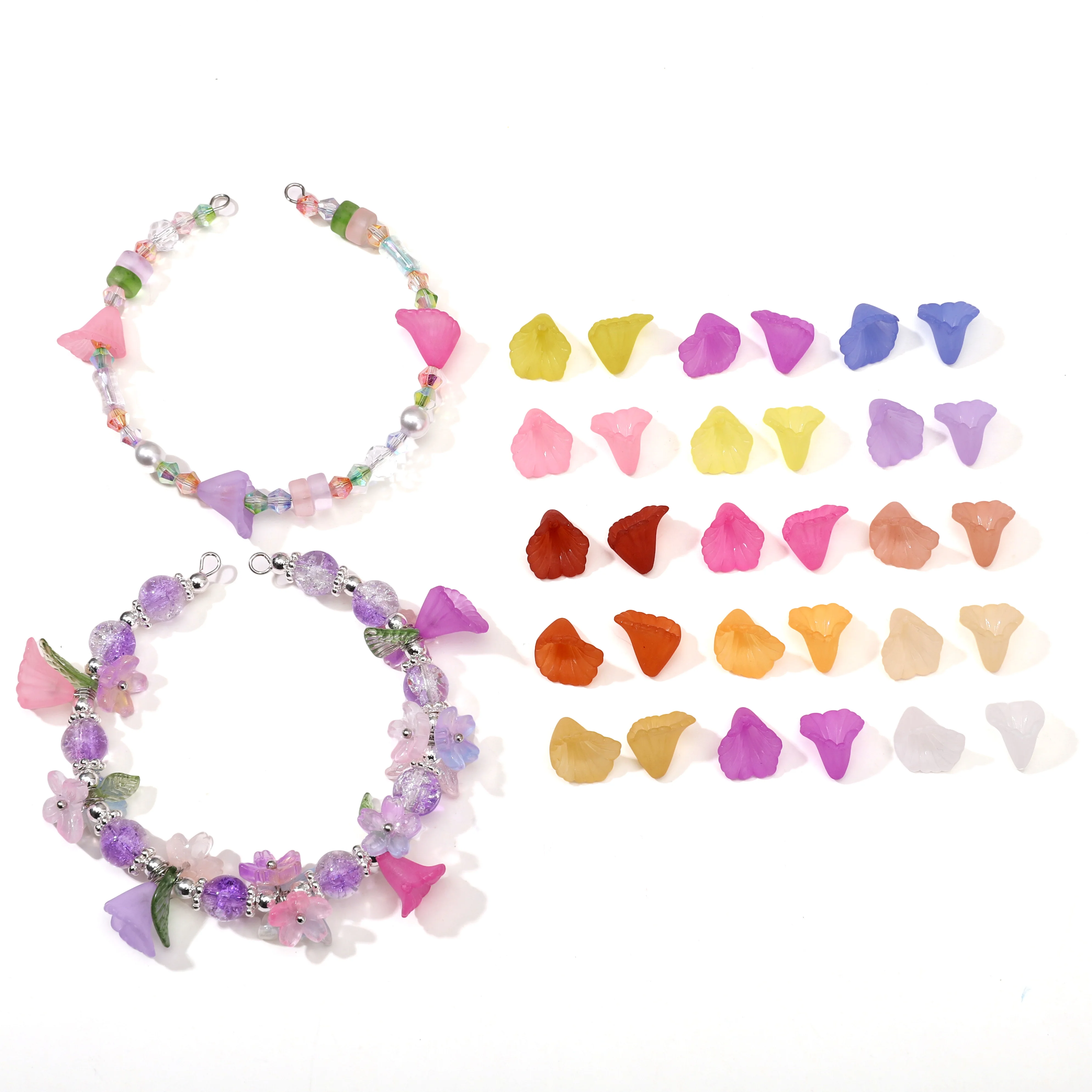 20pcs Acrylic Beads Crystal Beading Flower Spacer Beads Spacer Pendants for Jewelry Making Diy Charms Bracelets Accessories