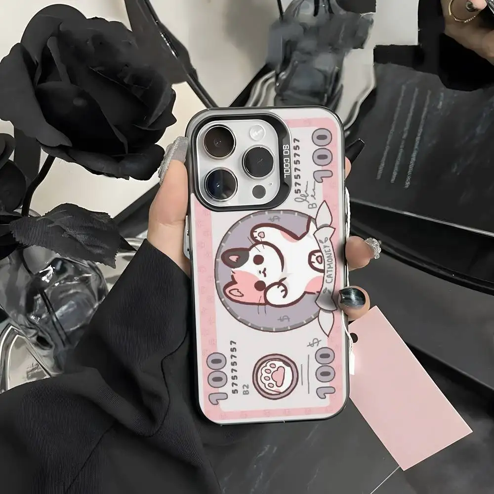 

Cute Cartoon Money Phone Case For iPhone 16 15 14 13 12 11 Pro Max Grey Black Phone Cover Matte Laser Metallic Aurora Funda