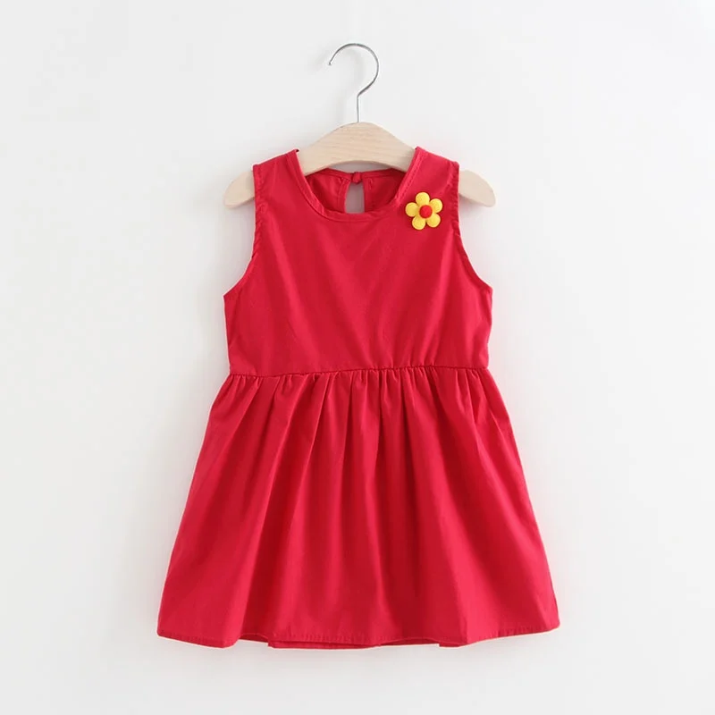 Summer Kids Dresses for Girls Clothes Solid Color Flower Red Yellow Princess Dress Toddler Baby Dress Cute Children\'s Clothing