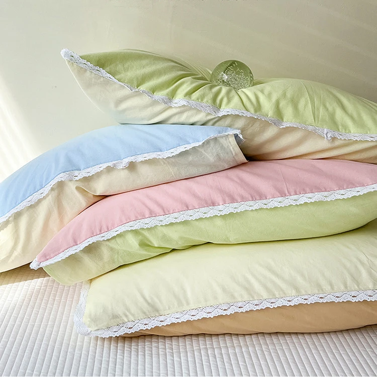 INS Solid Color Princess Pillowcases With Lace Ruffles 48*74cm Pillow Cover Comfortable Home Decor Pillow Case For Adults Kids