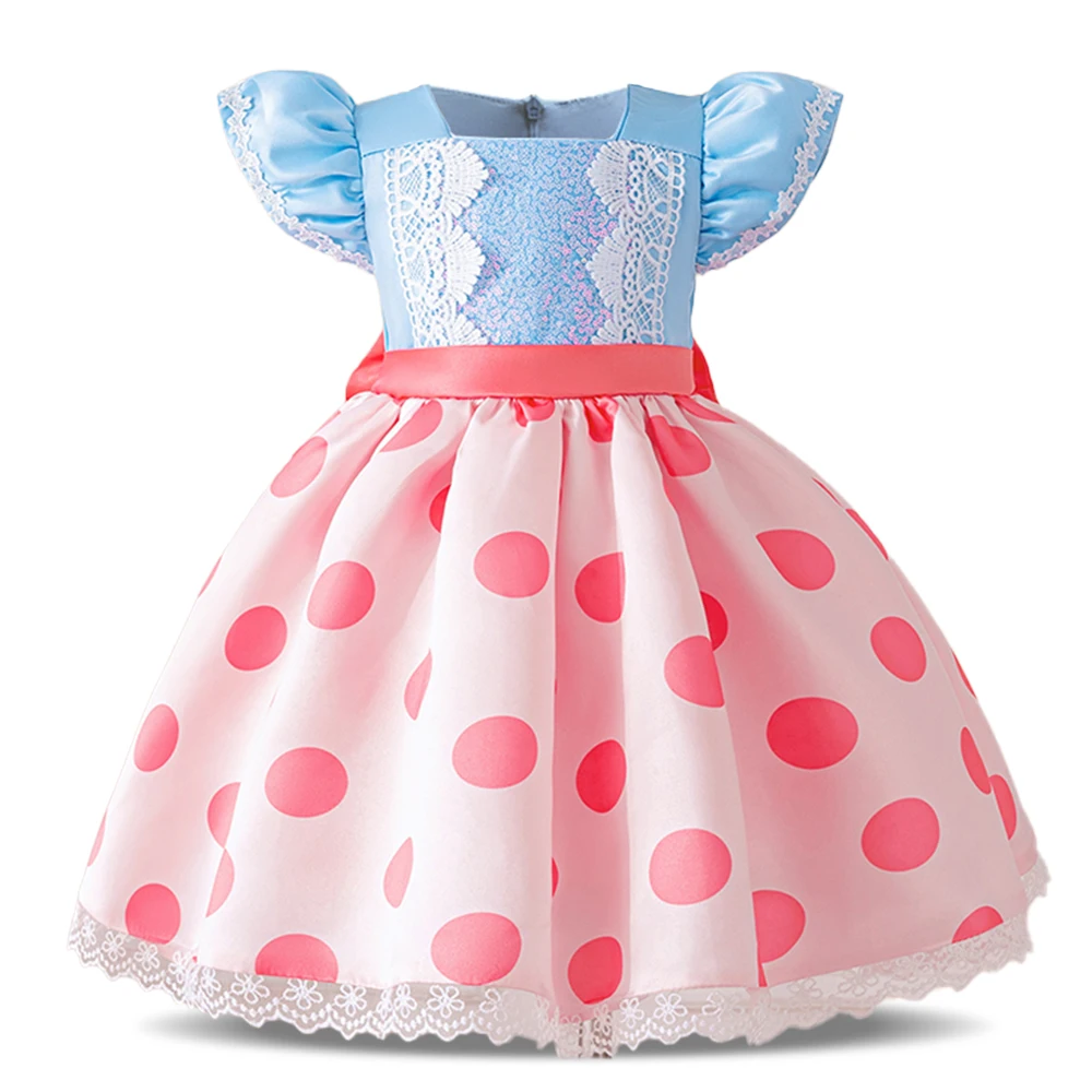 

Toddler Girls Party Dress Dot Bow Lace Princess Evening Gown Girls Fly Sleeves Birthday Weddings Baby Girls Costume Christening