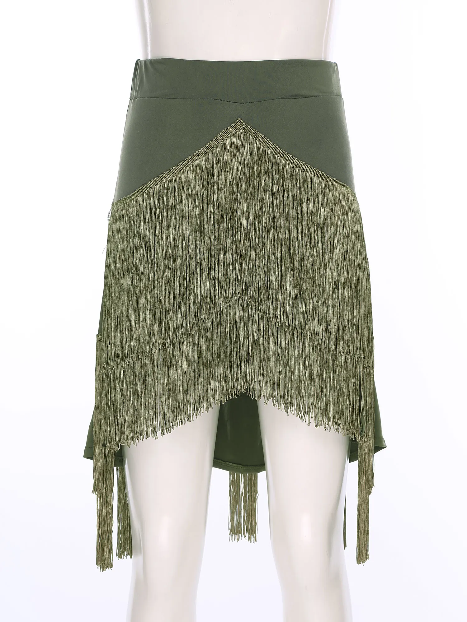 Women Dance Latin Tango Skirts Irregular Hem with Tassel Fringe Skirts with Built-in Shorts for Ballroom Samba Rumba Belly Dance