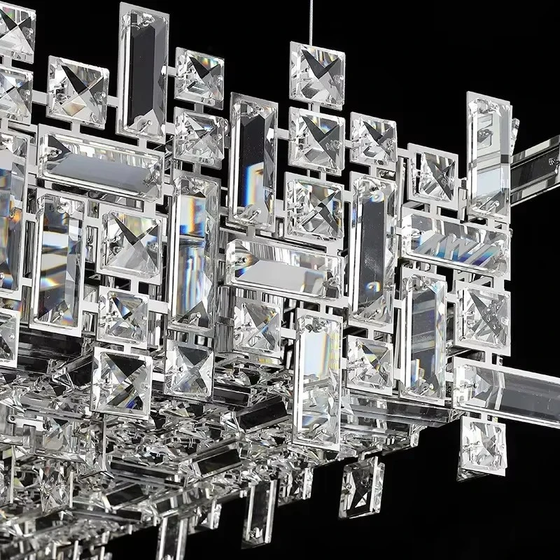 Italian Square Rectangle Restaurant Crystal Chandeliers For Living Room Chrome Lustre Designer Bedroom Home Decor Lamp Fixtures view 6