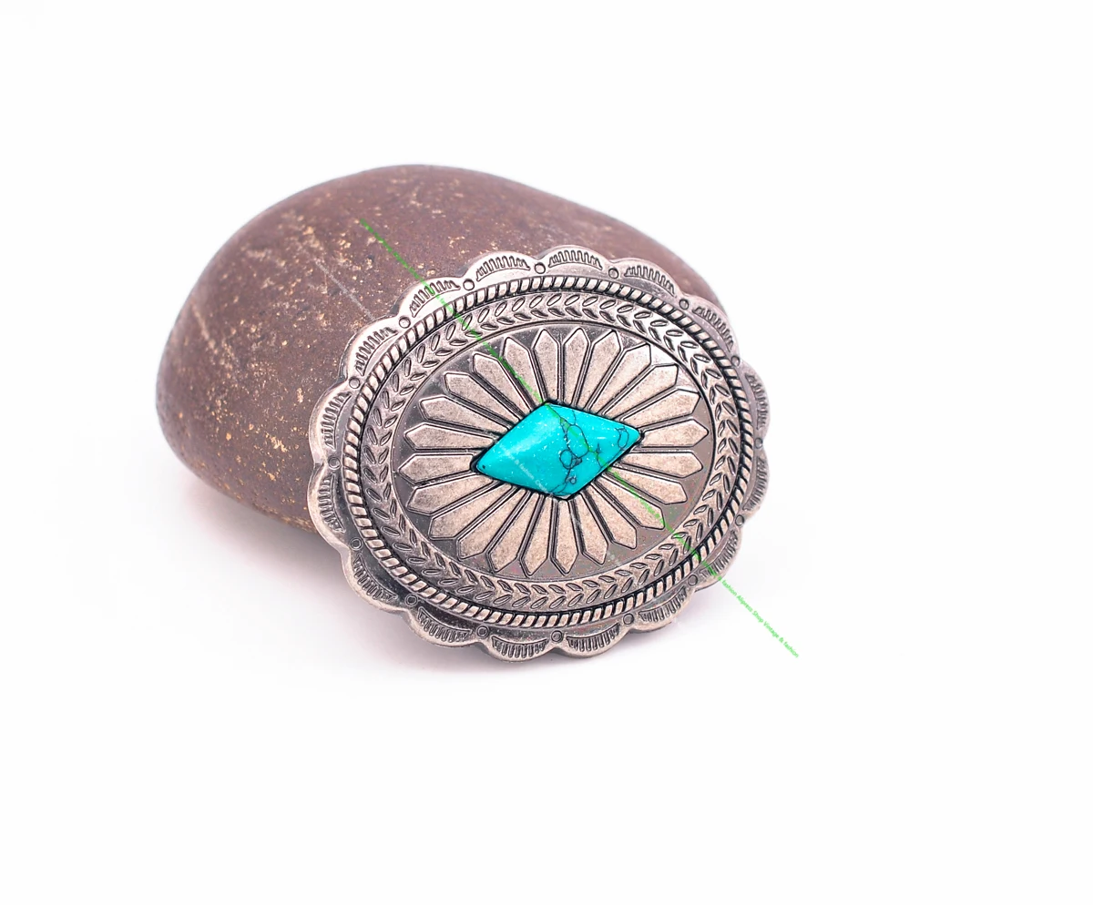 Dw2336 6pcs antikes Silber indische ethnische Sonnenblume Türkis Western Concho Gürtel Leder handwerk Handtasche oval Concho Knopf Dekor – Detail 1
