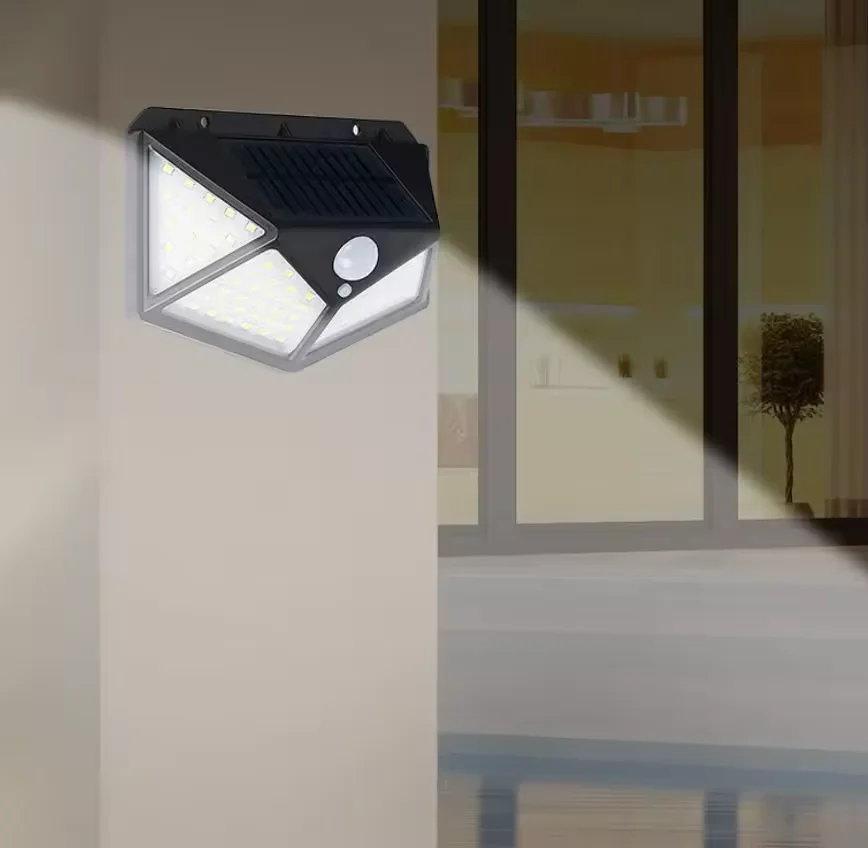 Lámpara de pared de luz de seguridad con Sensor de movimiento, 100 Led, resistente al agua, IP65, con energía Solar, 3 modos, para jardín, Patio, terraza, garaje