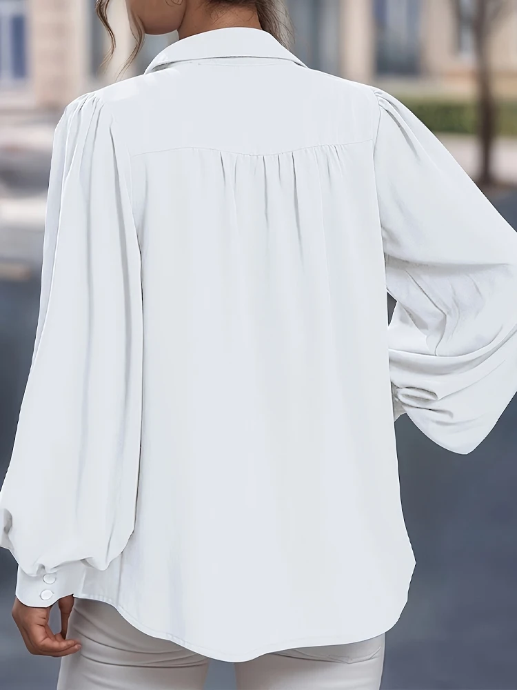 Venditore caldo Camicia da donna basic a maniche lunghe abbottonata con risvolto taglie forti Top casual elegante in vendita Camicetta nera da ufficio