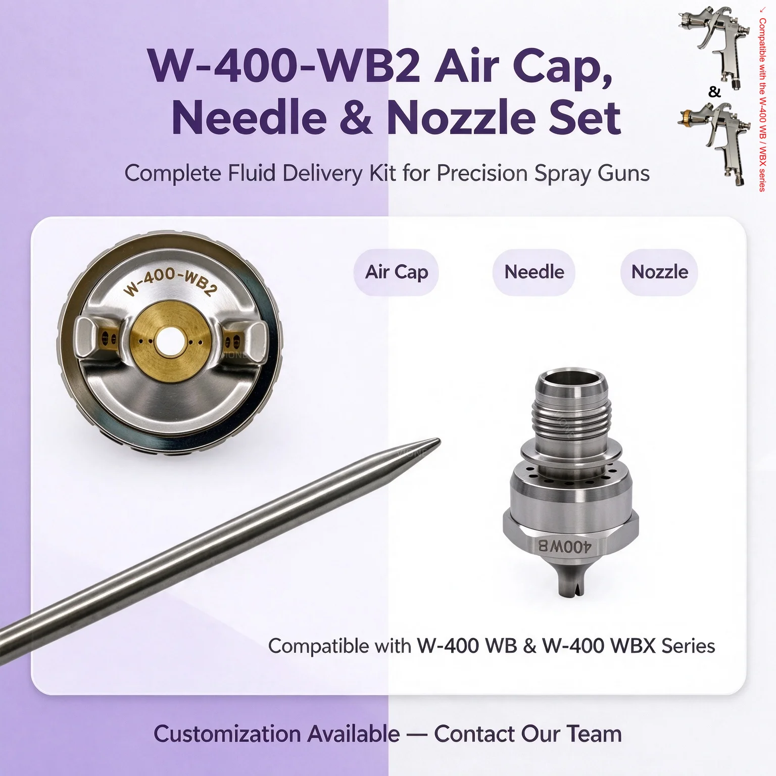Japan W-400-WB2 Air Cap, Needle & Nozzle Set Industrial Accessories Compatible with the W-400 WB/WBX Series Replacement Kit