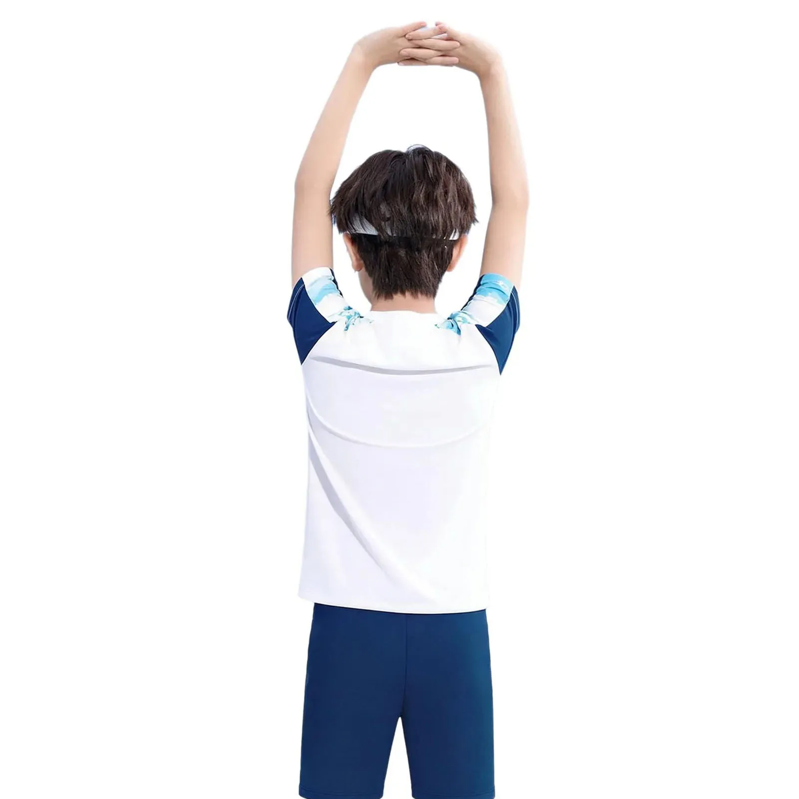 Kids Boys Two-piece Quick-drying Swimsuit Printed Color Block Swimming Training Outfit Short Sleeve T-shirt with Shorts Swimwear view 5