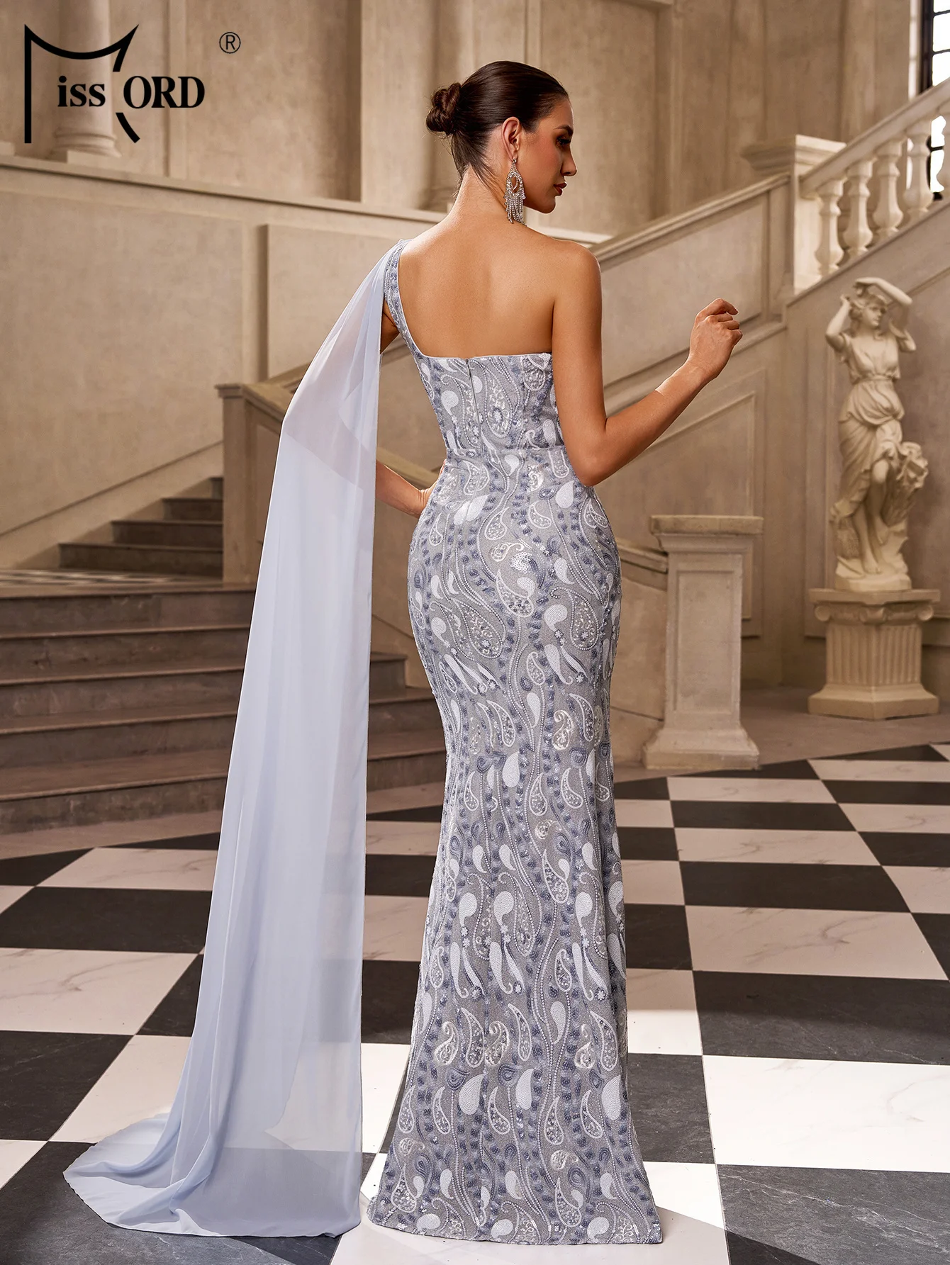 Missord New Autumn One Shoulder Sequin Split Evening Gown Wedding Birthday Party High Quality Luxury Formal Occasion Dresses