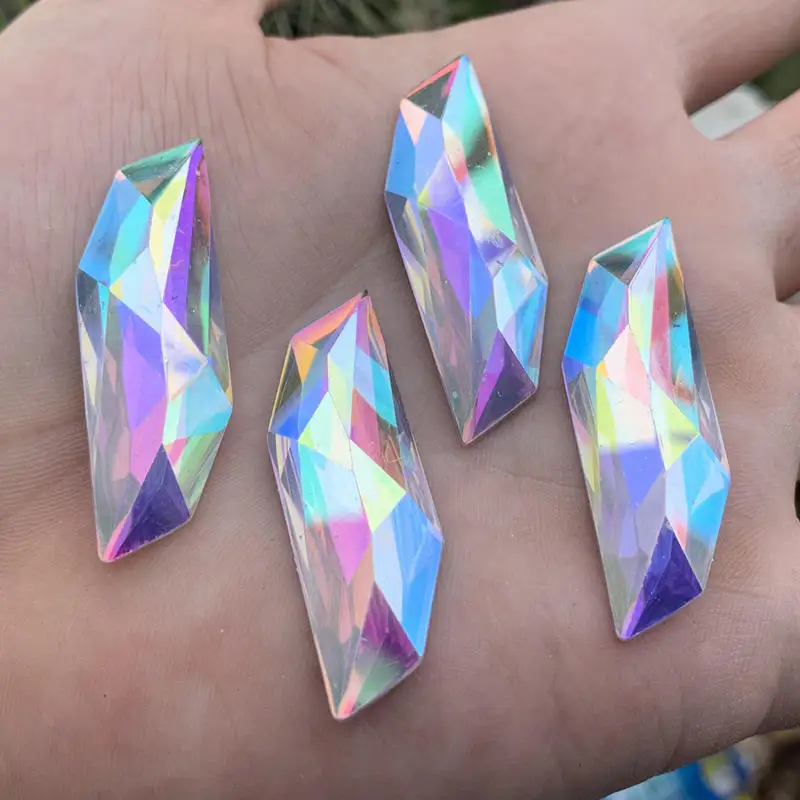 8pcs 14*45mm Glitter Crystal AB S-shape Resin Rhinestone Applique Flatback Face Crystal Strass Non Sewing Stones for Crafts