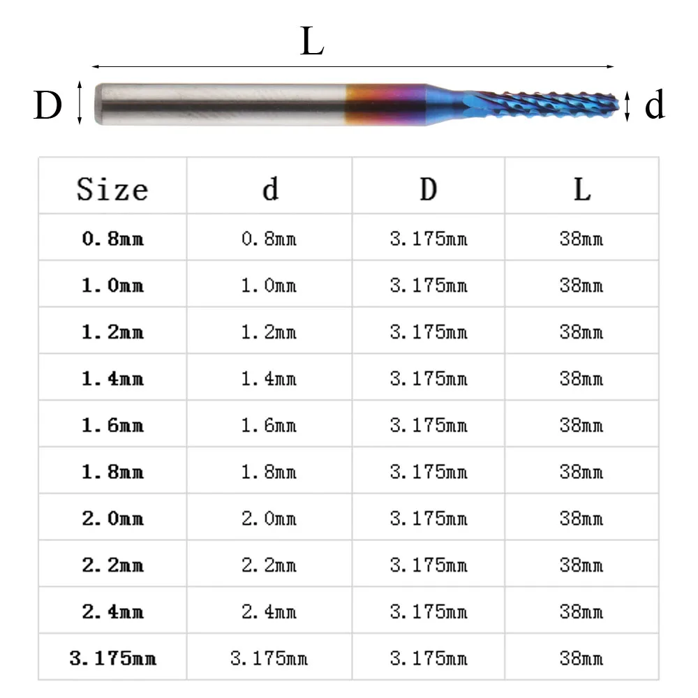 0.8-3.175mm Milling Cutter End Mill Edge Cutter Carbide Blue Titanium Coated Engraving Cutting PCB Machine CNC Router Bits