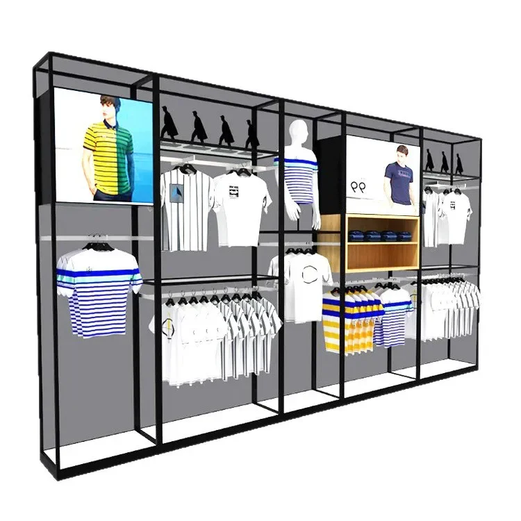 

Men's clothing store, clothing, display racks, floor-to-ceiling, hanger, stainless steel