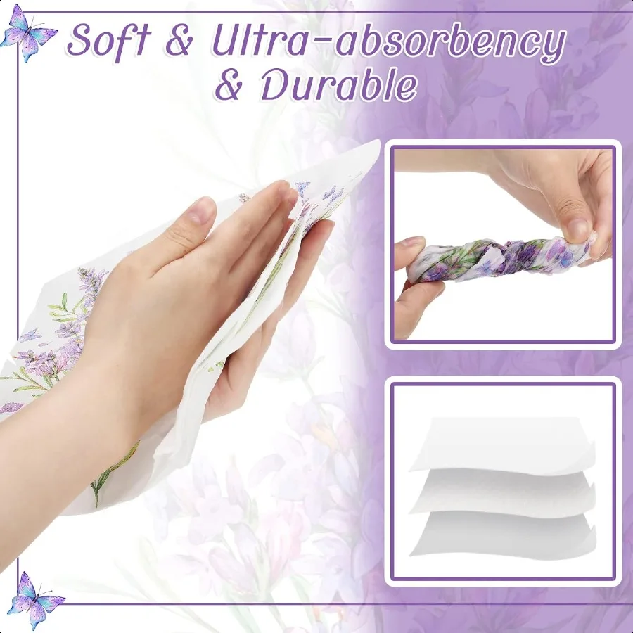 100 Pack Floral Napkins  Paper Hand Towels 2 Ply Decorative Dinner Guest Towels Flower Cocktail Napkins for Bathroom Toilet Pow