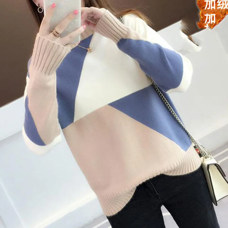 New Autumn and Winter Fashion Korean Version Plush Half High Neck Loose and Versatile Western-style Slim Knit Women's Sweater