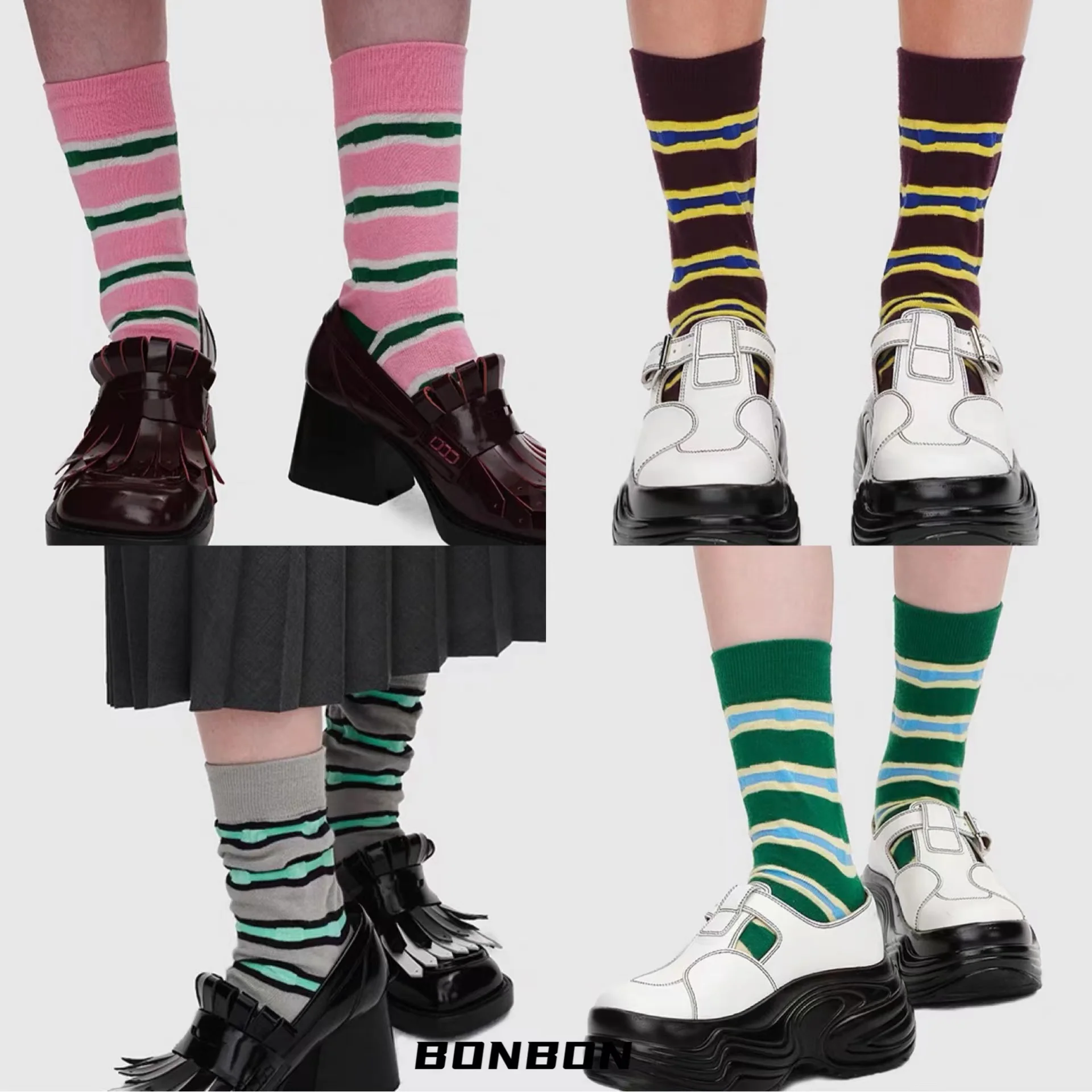 

Tube Socks Women's Leg Shaping Basic Mixed Color Stripe Geometric Pattern Fashionable Bright Color Common Four Seasons Universal