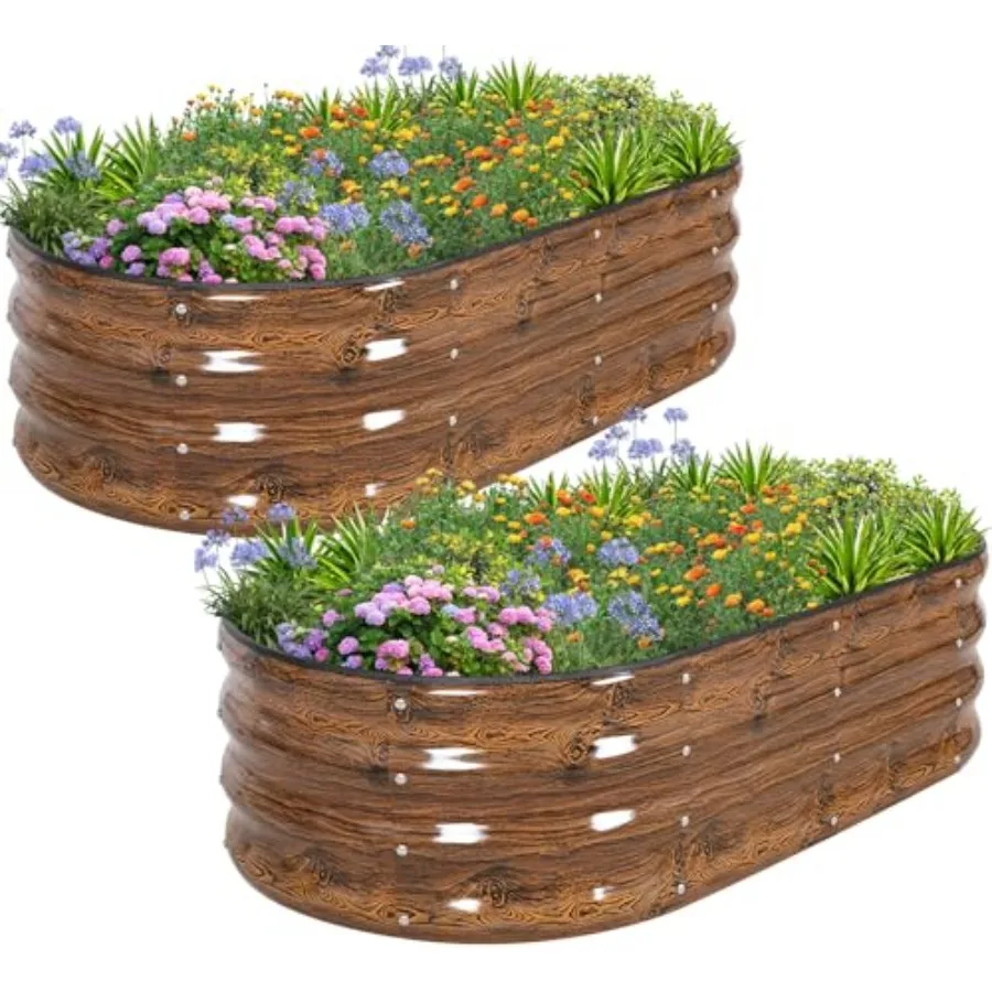 Galvanized Raised Garden Bed 4x2x1ft Metal Planter Box for Vegetables Flowers Outdoor Gardening Kit with Tools Grain 2-Pack
