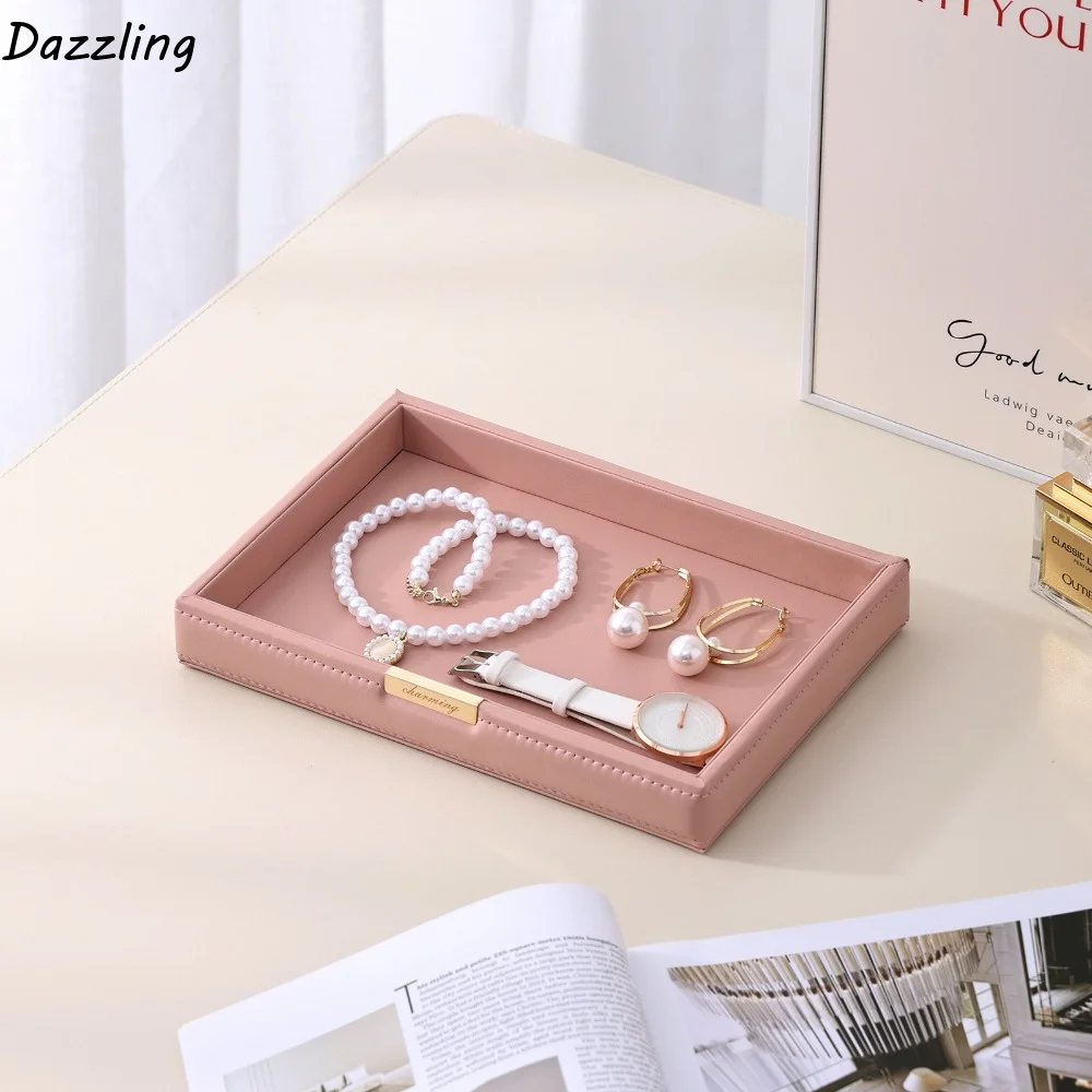 

Durable Nordic Desktop Storage Tray Square Leather Jewelry Storage Box Multifunctional Elegant Cosmetic Storage Basket Bedroom