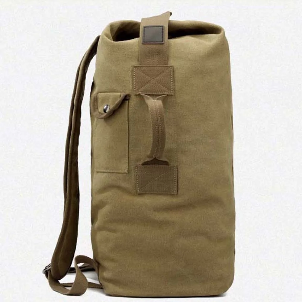 Elegant Vintage Canvas Rucksack Folding Handbag Multi-pockets Design Backpack Solid Color Daypack Large Capacity Travel Bag Work