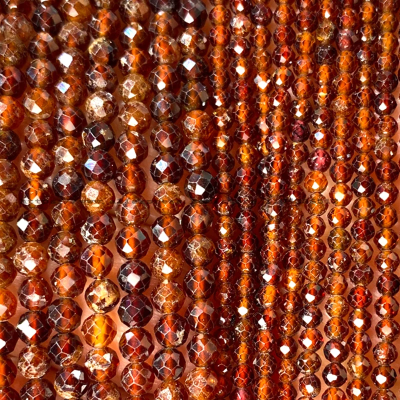 2/3/4MM Faceted Natural Stone Orange Garnet Round Loose Spacer Beads for Jewelry Making DIY Bracelet Charms Accessories 15''