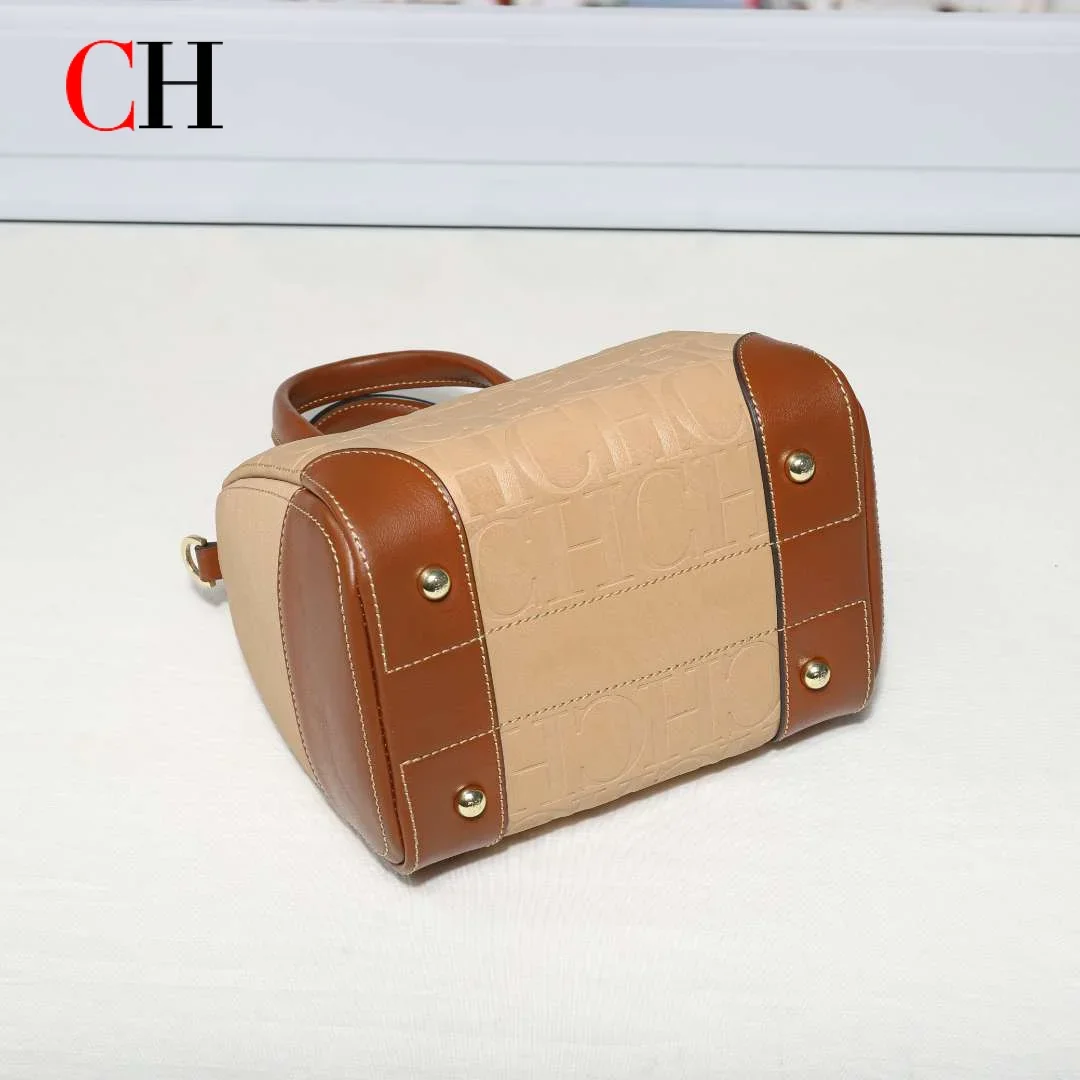 CH Womens Everyday Boston Bag Embossed Monogram Color Block Top Handle Detachable Strap All Match Purse view 5