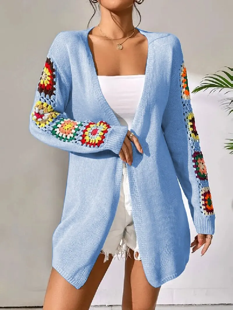 Women\'s Open Front Crochet Insert Drop Shoulder Boho Casual Cardigan Sweater