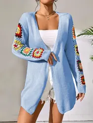 Women's Open Front Crochet Insert Drop Shoulder Boho Casual Cardigan Sweater