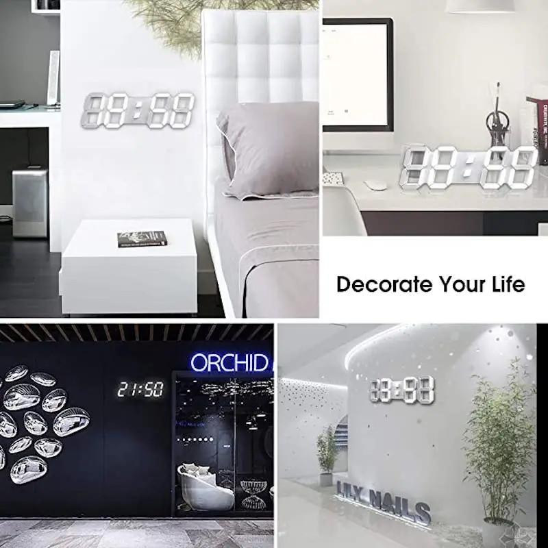 Deeyaple 3D LED Wall Clock 15Inch Digital Alarm Clock Time Date Temp Loop Display Snooze Auto Dimming Large Clock Fashion Decor
