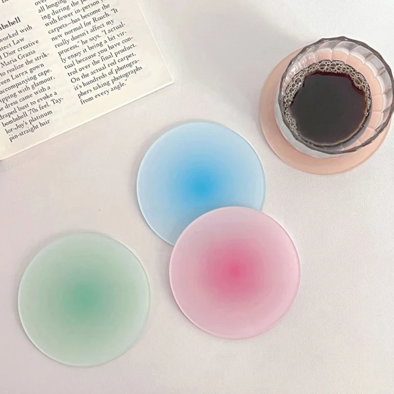 Ins Colour Gradient Acrylic Coaster Anti-slip Round Cup Pad Dining Table Placemat Cafe Decor Mug Mats view 4