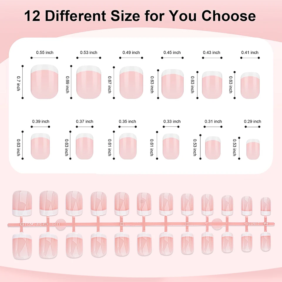 120 piezas de uñas postizas rosas cortas cuadradas francesas blancas, 24 tiras de 5, cobertura completa, acrílicas, simples y ponibles 6