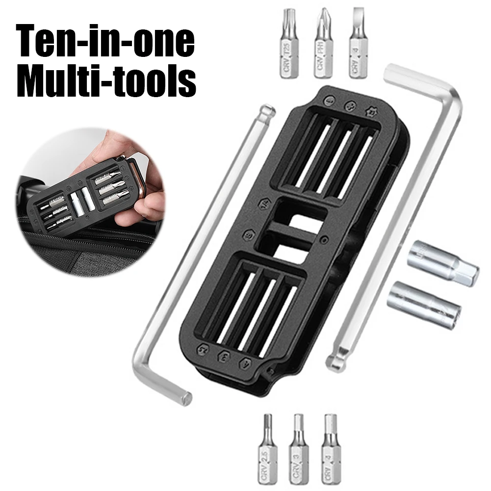 

10-in-1 Bicycle Multi-Tool Steel Bikes Small Size Tool Multifunctional Hexagon Wrench Bit Socket Set Tool Bike Mechanic Tool Kit