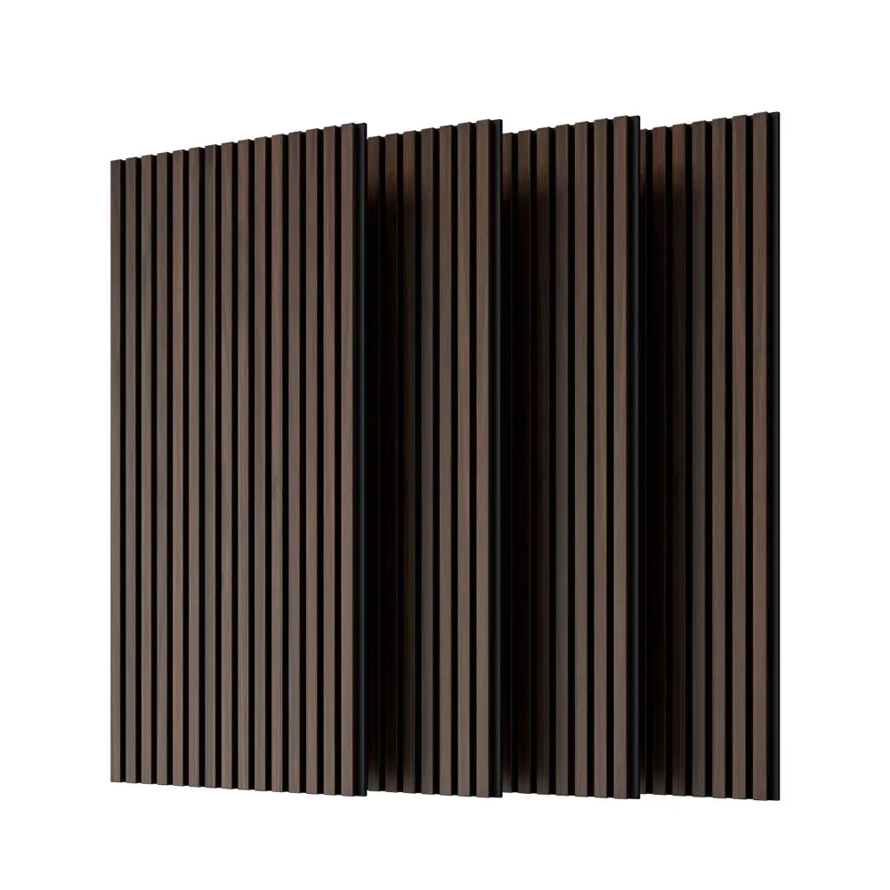 4 panneaux acoustiques muraux en bois de noyer foncé 115x60cm