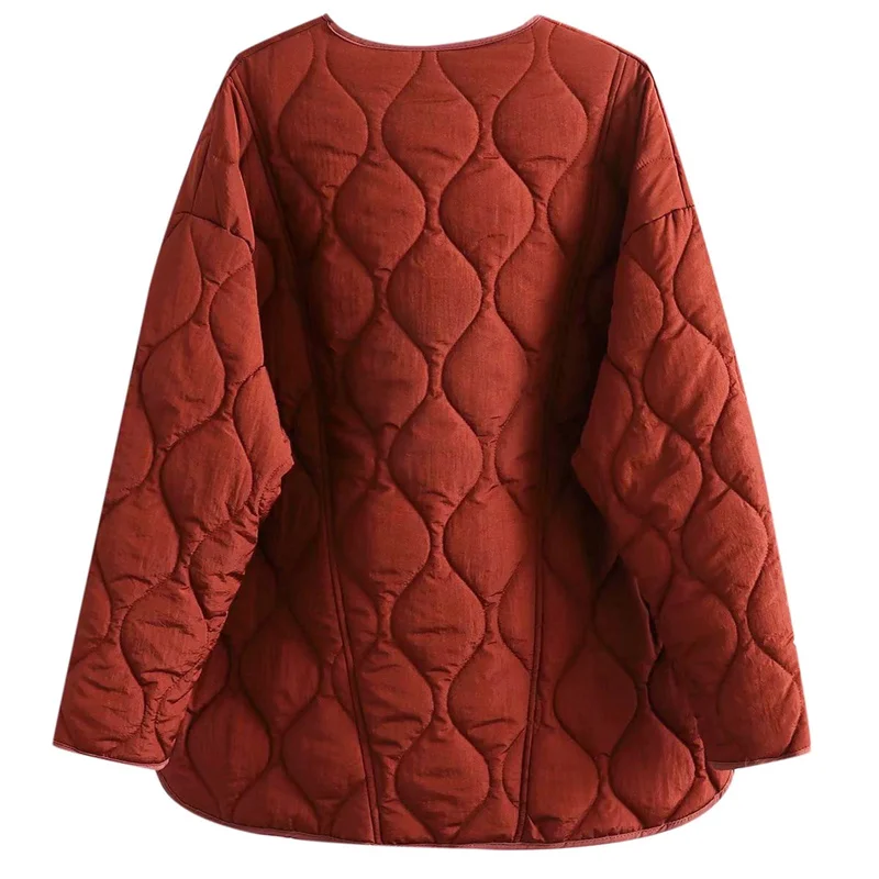 

BANA Women's Loose Lightweight Cotton Jaet Diamond Patterned Winter Outerwear Street Sle round Ne Single Button Closure