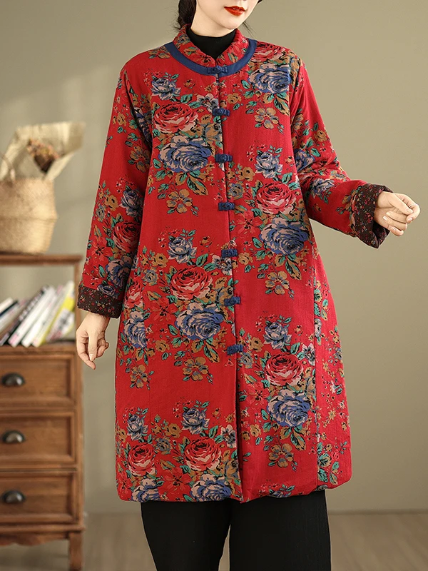 

Authentic 2025 Winter New Retro Cotton Linen Chinese Ethnic Sle Button Mid-Length Cotton Jaet True to Size Commute Sle