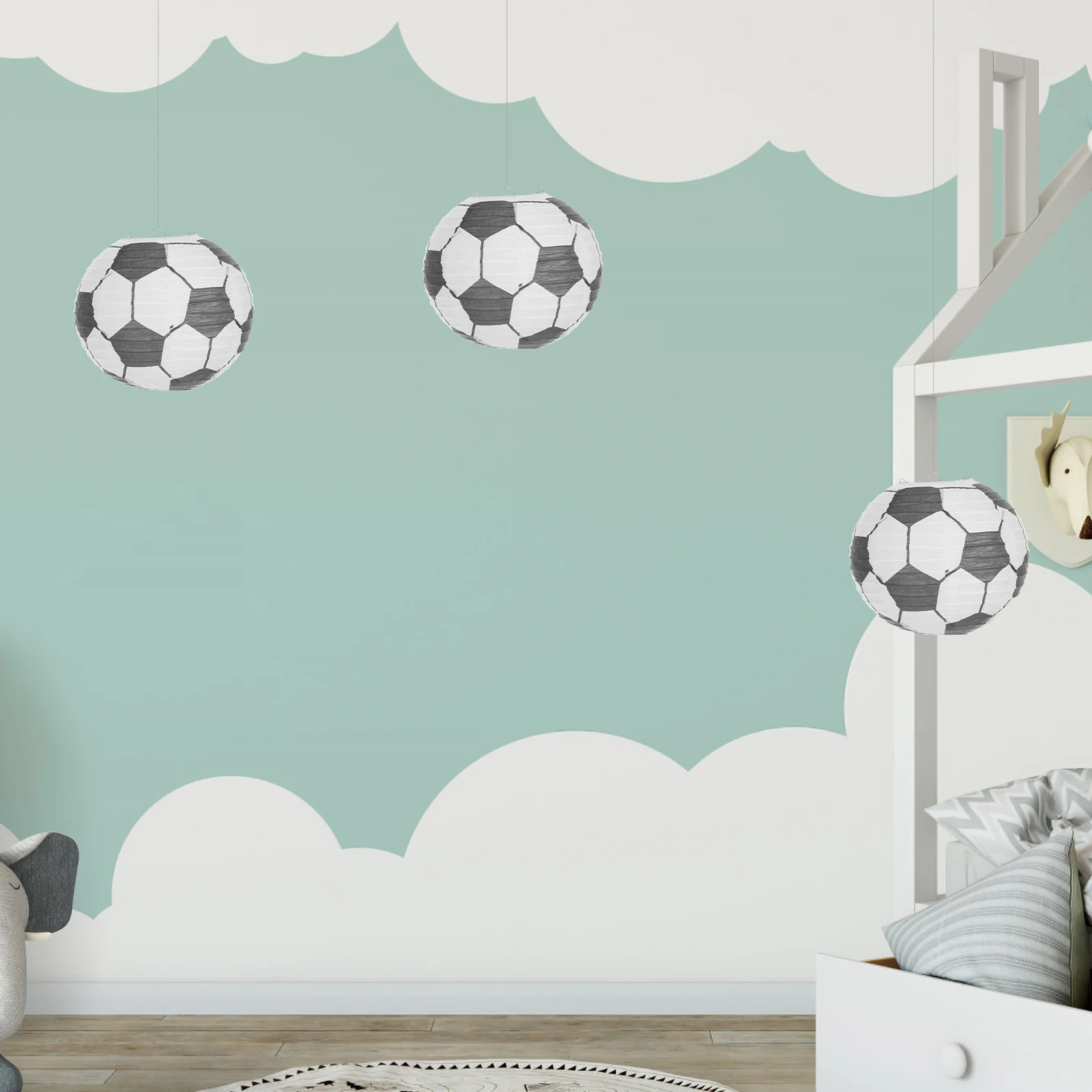1pcs Football Pattern Paper Lanterns Hanging Decorations Room Kindergarten Classroom Party Portable Diy Light Safe