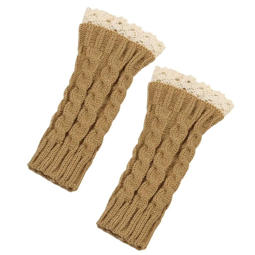 Cozy Lace Trim Fingerless Mittens Thicken Long Half Finger Gloves Warm Wrist Protection Arm Warmers Writting Friendly