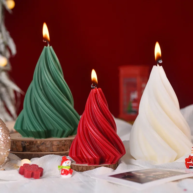 Christmas Tree Swirl Candle Home Decorative Spiral Christmas Tree Candle for Holiday Dinner Wedding Party Xmas Decoration