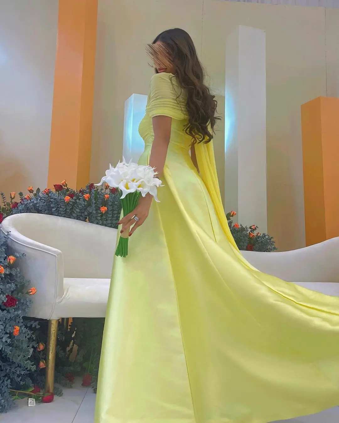 Meetlove-Robe de Rhlongue en satin jaune pour femme, ligne A, froncée, initiée à l'Arabie saoudite, vêtements pour invités de mariage, fête d'anniversaire, quoi que ce soit