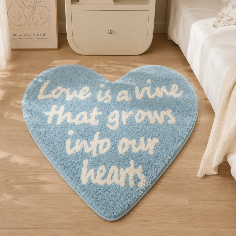 Heart Rug Cute Letter Carpet  Thick Faux Cashmere Non Slip Floor Mat Bedroom Living Room Bedside Door Mat Home Decor