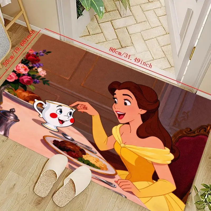 

1PC Disney Princess Belle & Chip Floor Mat, Beauty and the Beast Cartoon Anime Area Rug for Kids Room Bedroom Living Room, Non-S