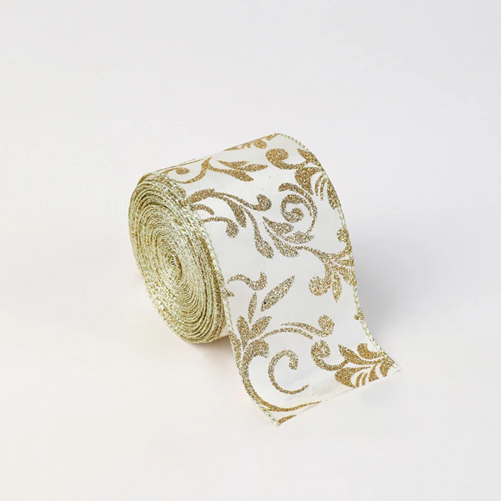 

Gold Wire Edge Christmas Ribbon Weaving Classic Mesh Yarn Christmas Tree Ribbon Xmas Bows Wrapping Fabric Craft Ribbon