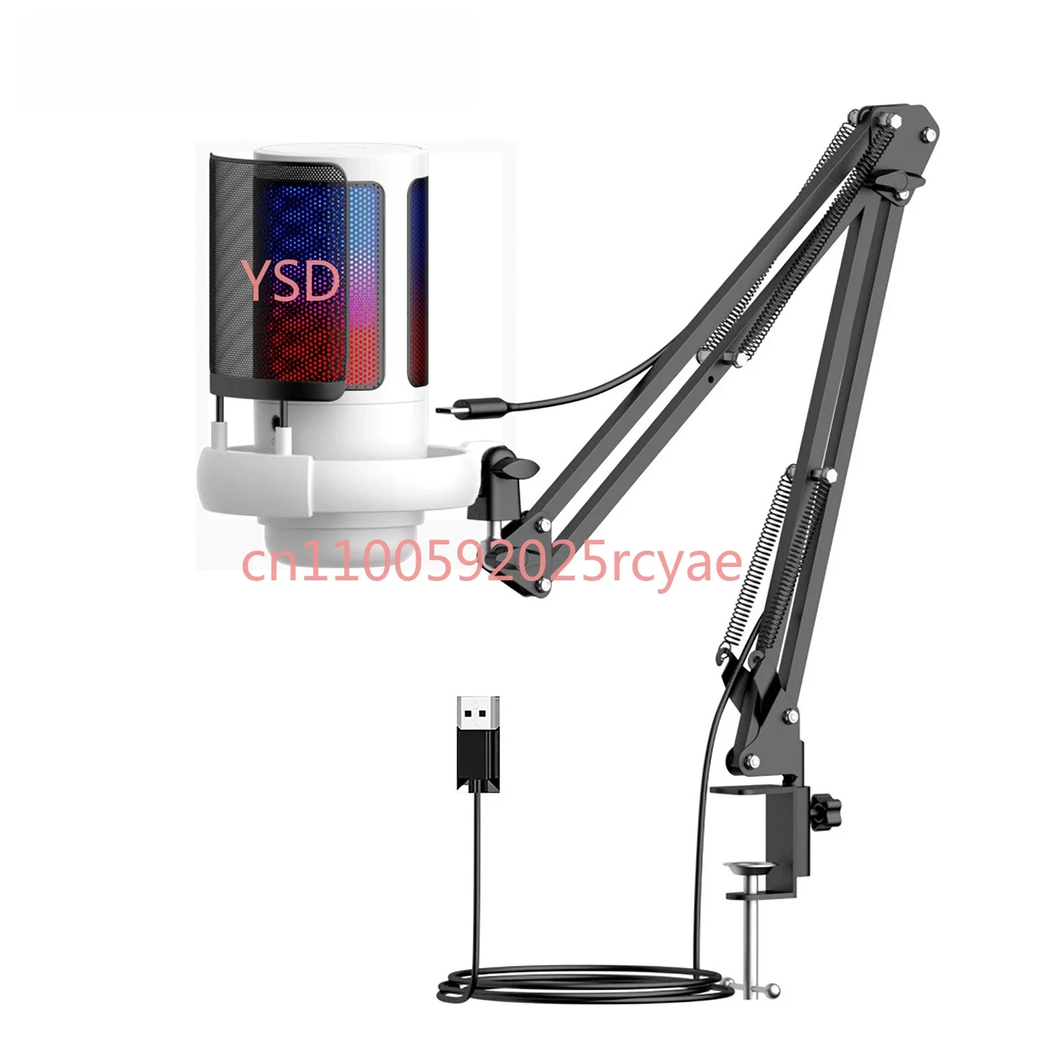 Gaming Microphone Set (USB Computer Recording, with Pop Filter, Stand, RGB Light, Condenser Type)