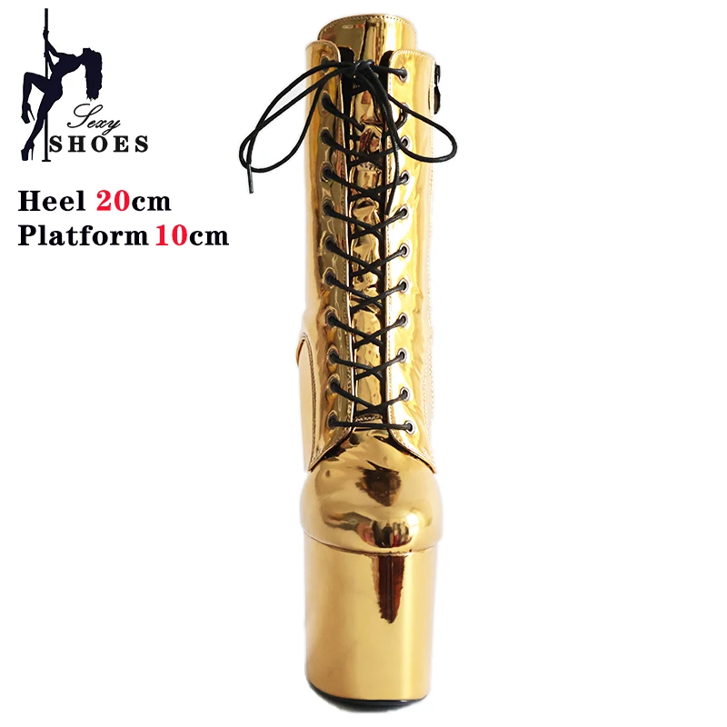 Golden 20cm/8Inch Pole Dance Stripper Heels Women Ankle Boots Sexy Strappy Platform Women Shoes Super High Exotic Dancer Boots