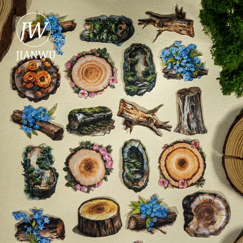 

JIANWU древесное зерно, серия времени, винтажный цветок, пень, пейзажный материал, наклейка для коллажа, креативный журнал «сделай сам», канцелярские принадлежности