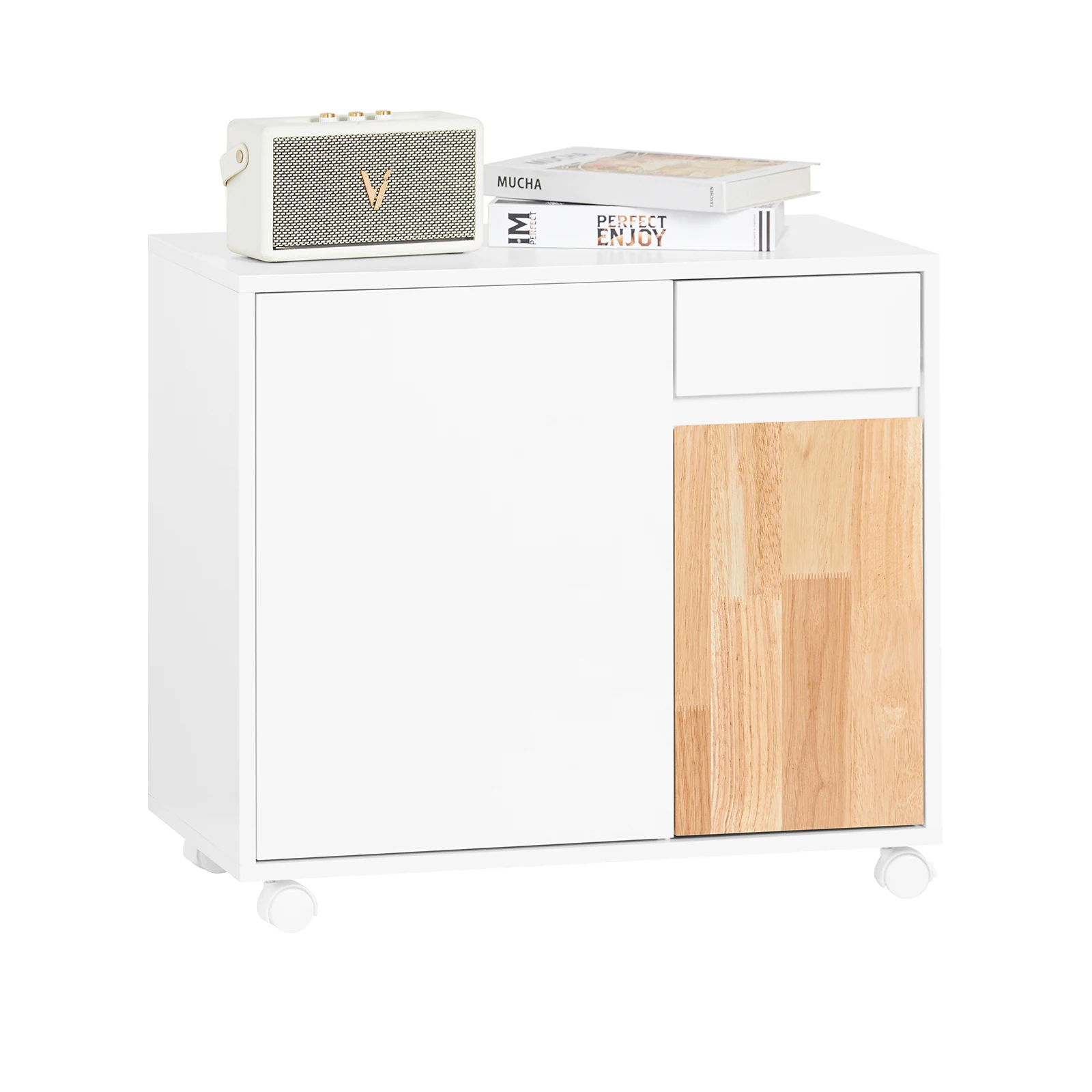 SoBuy ASK04-WN Mueble de Oficina con Ruedas Soporte para Impresora con cajones 65 x 58 x 35 cm