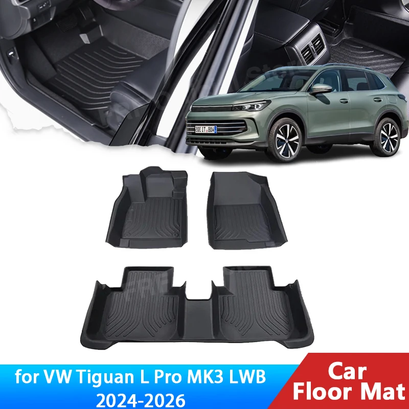 

For Volkswagen VW Tiguan MK3 Accessories L Pro LWB 2024 2025 2026 TPE Car Floor Mat Foot Panel Liner Carpet Pad Waterproof Mats