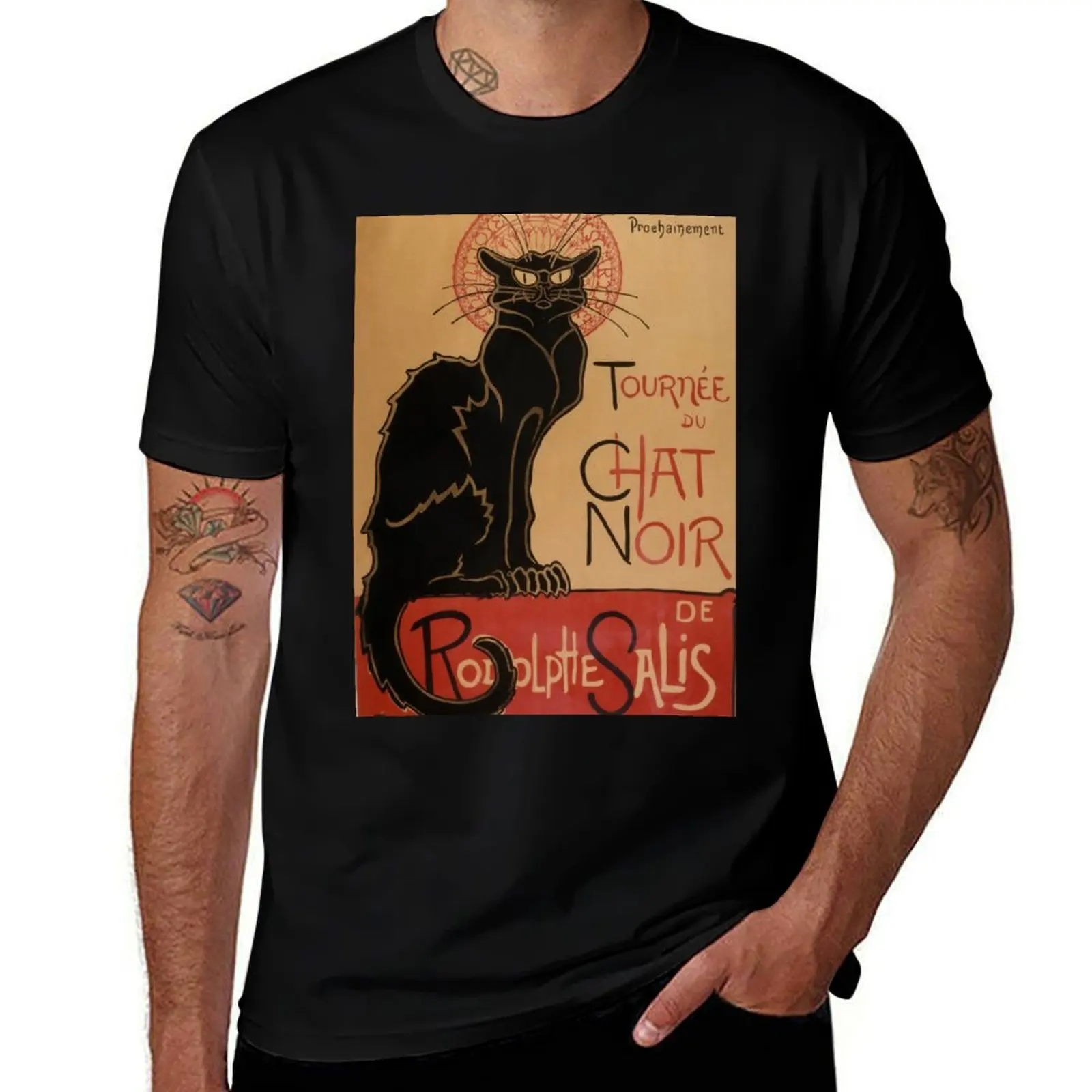 Camiseta Vintage Art Nouveau Le Chat Noir Gato Preto Masculina, Camiseta Gráfica Personalizada, Camiseta de Anime