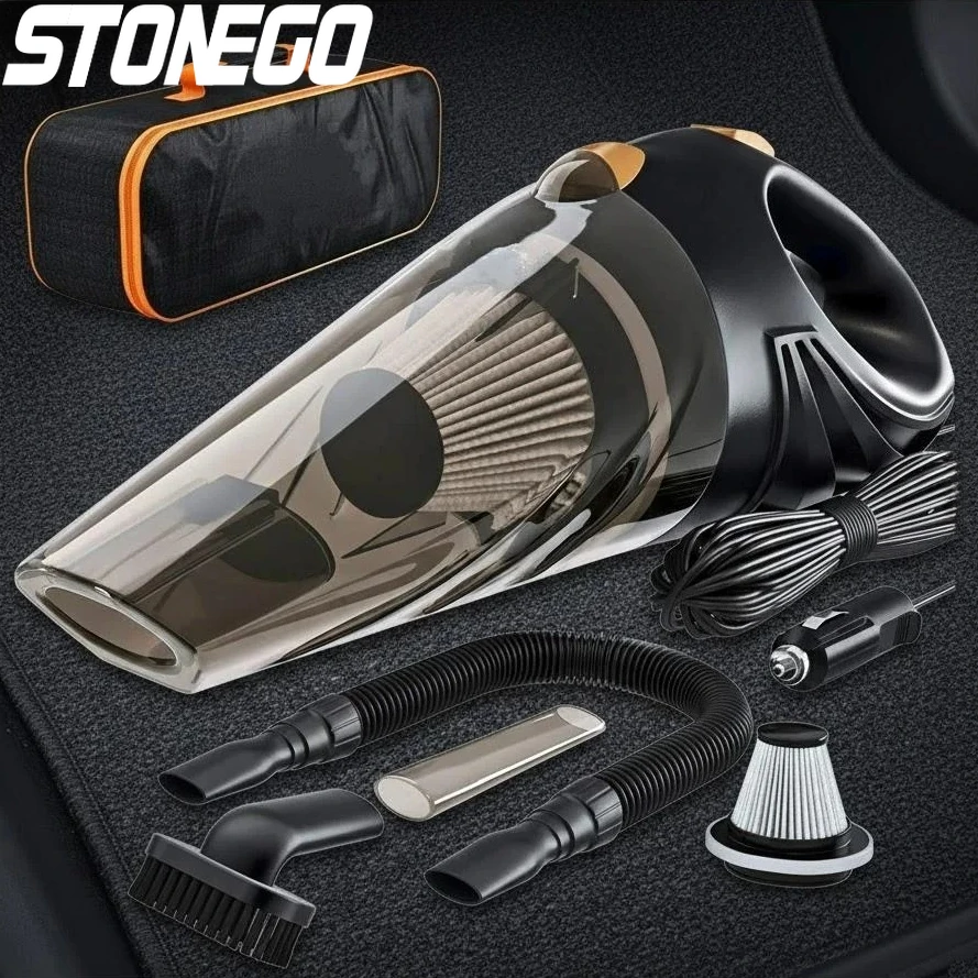STONEGO 12V Portable Car Vacuum Cleaner Handheld Duster Wet Dry Dirt Suction Powerful Cordless Auto Cleaning Tool