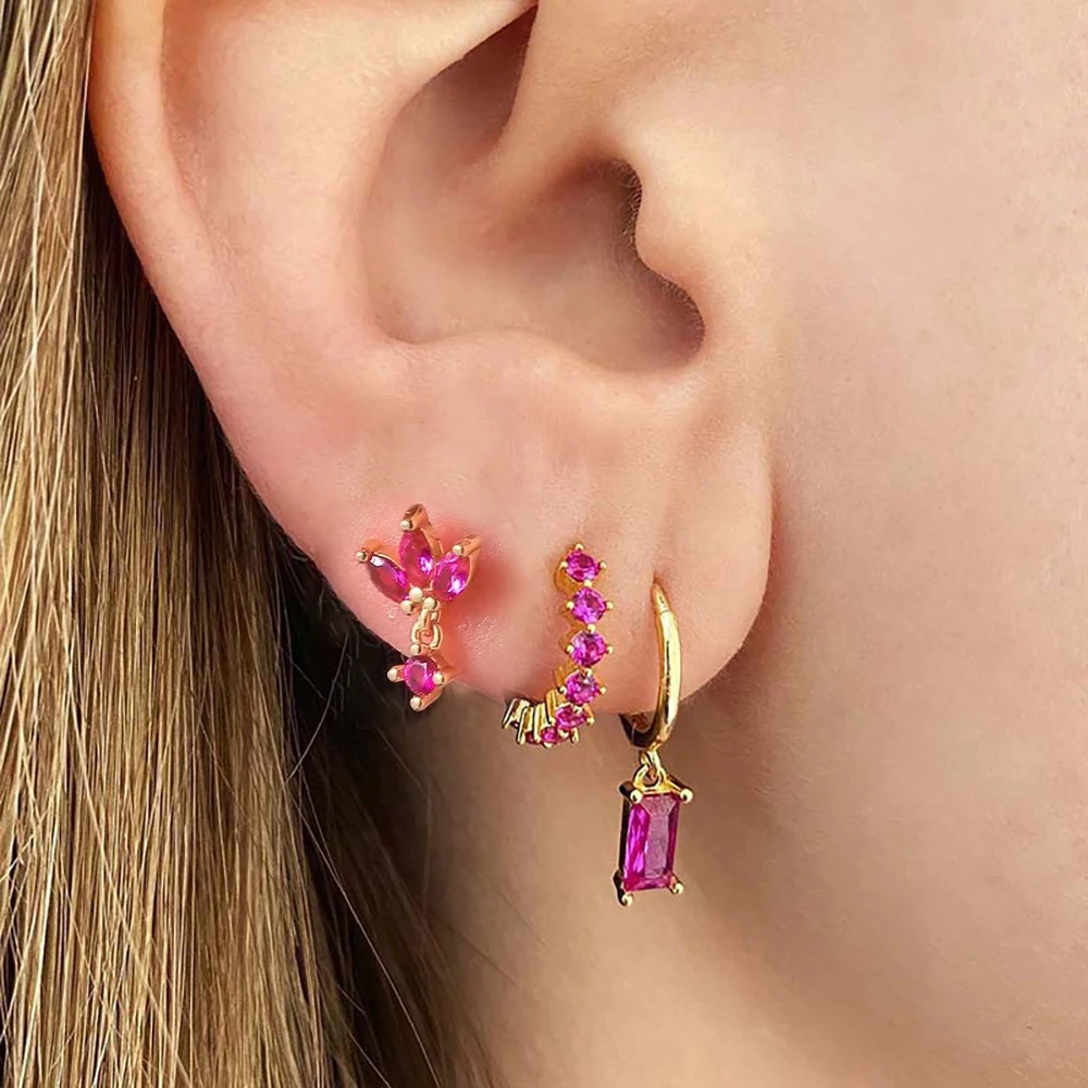 Juego de pendientes de acero inoxidable para mujer, Piercing de oreja Huggie Vintage, 3 piezas, pequeño, único, cuadrado, joyería de moda