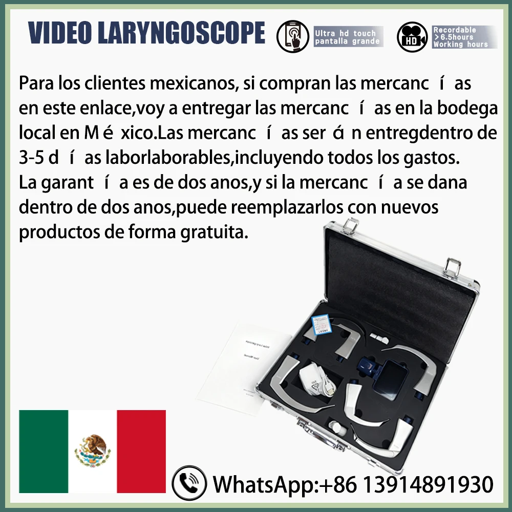 Color Anesthesia Video Laryngoscope, 3.5 Inch HD Touch Screen, 6 Reusable Sterilizable Blades MIL0 MAC1-4 D-Blade for Intubation