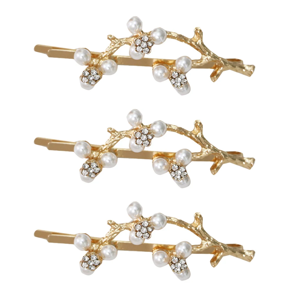 

Rhinestone Hairpins Pearl Clips for Medium Thick Hair Lightweight Women Headdress Hair Accessories French Branch Corrosion